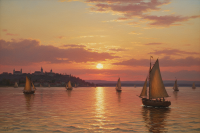Dubovszkoj - Sunset with Sailing Boats replica