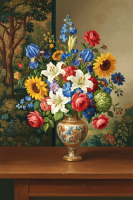 Still life with flowers and fruit