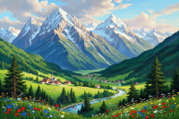 Alpine landscape with flowers