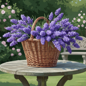 Lavender in a basket in the garden