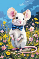 Elegant little mouse in a flowery field