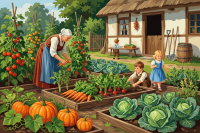 Village garden with vegetables